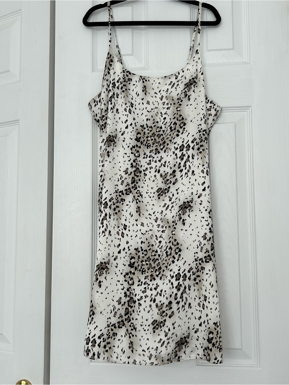 Stretch Silk Slip Dress - Cream & Black Leopard Print